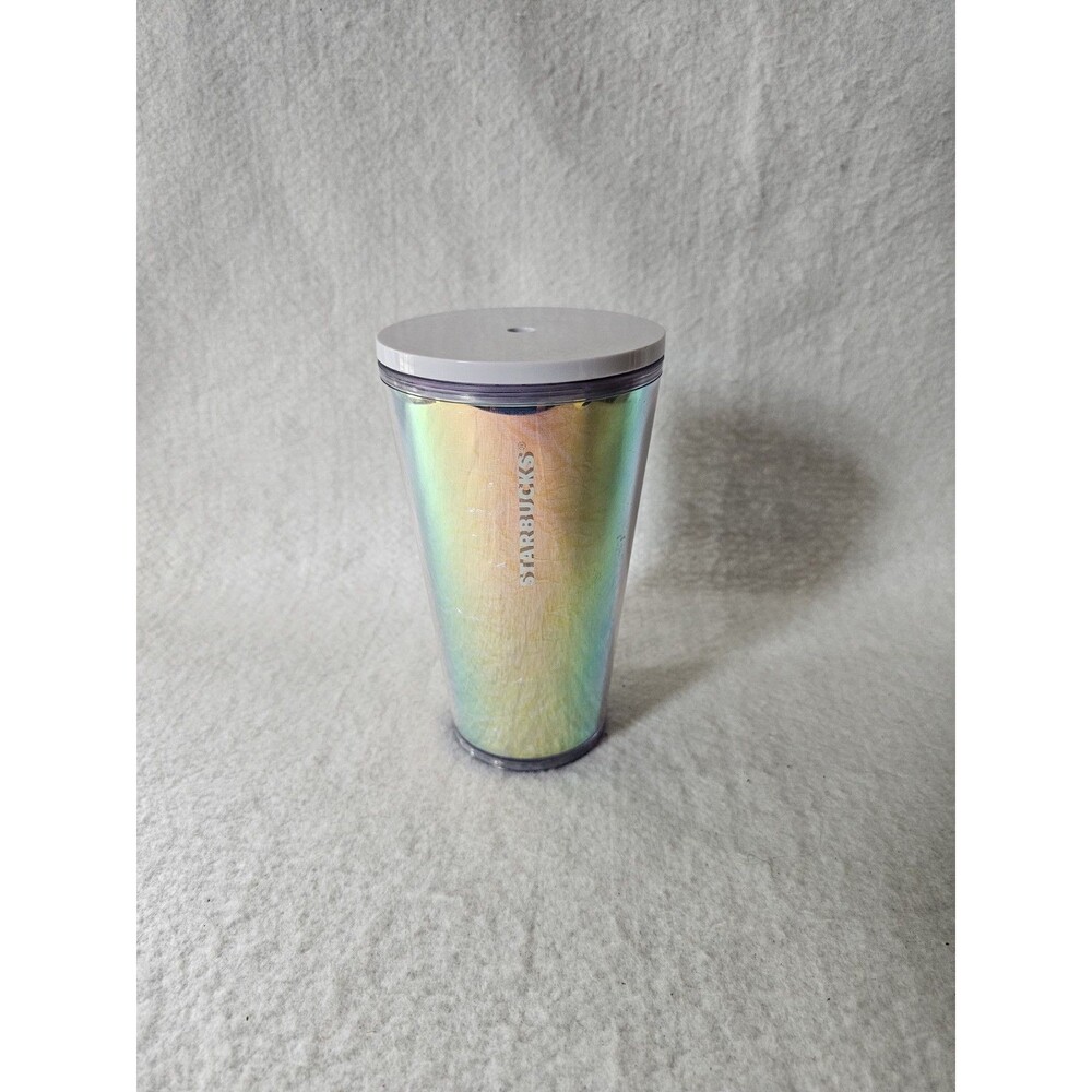 Starbucks 2019 Holiday Rainbow Foil Iridescent Cold Cup 16 Oz No Straw